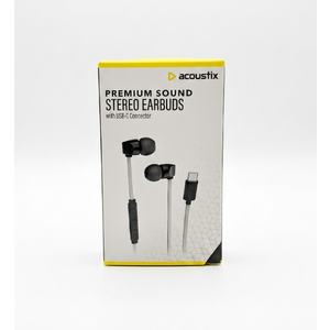 Acoustix Premium Sound Stereo Earbuds w/ USB-C Connector - Black & Gray
