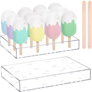 Gejoy 2 Pcs Cakesicle Stand Display Acrylic Cake Pop Stand Reusable Cake Pop Holder Clear Lollipop Holder and 100 Pcs Wood Ice Cream Sticks for Birthday Wedding Baby Shower Parties Dessert Table