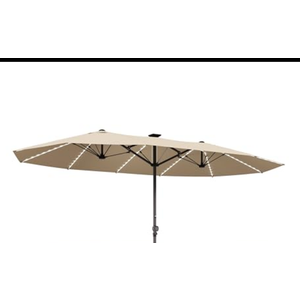 GDPFN 15FT Large Patio Umbrella with LED Lights, Outdoor Deck Standing Umbrella with Crank Handle, Double-Side Rectangular Pool Umbrella for Outside, Market, Patio, Beige (Base Not Include)