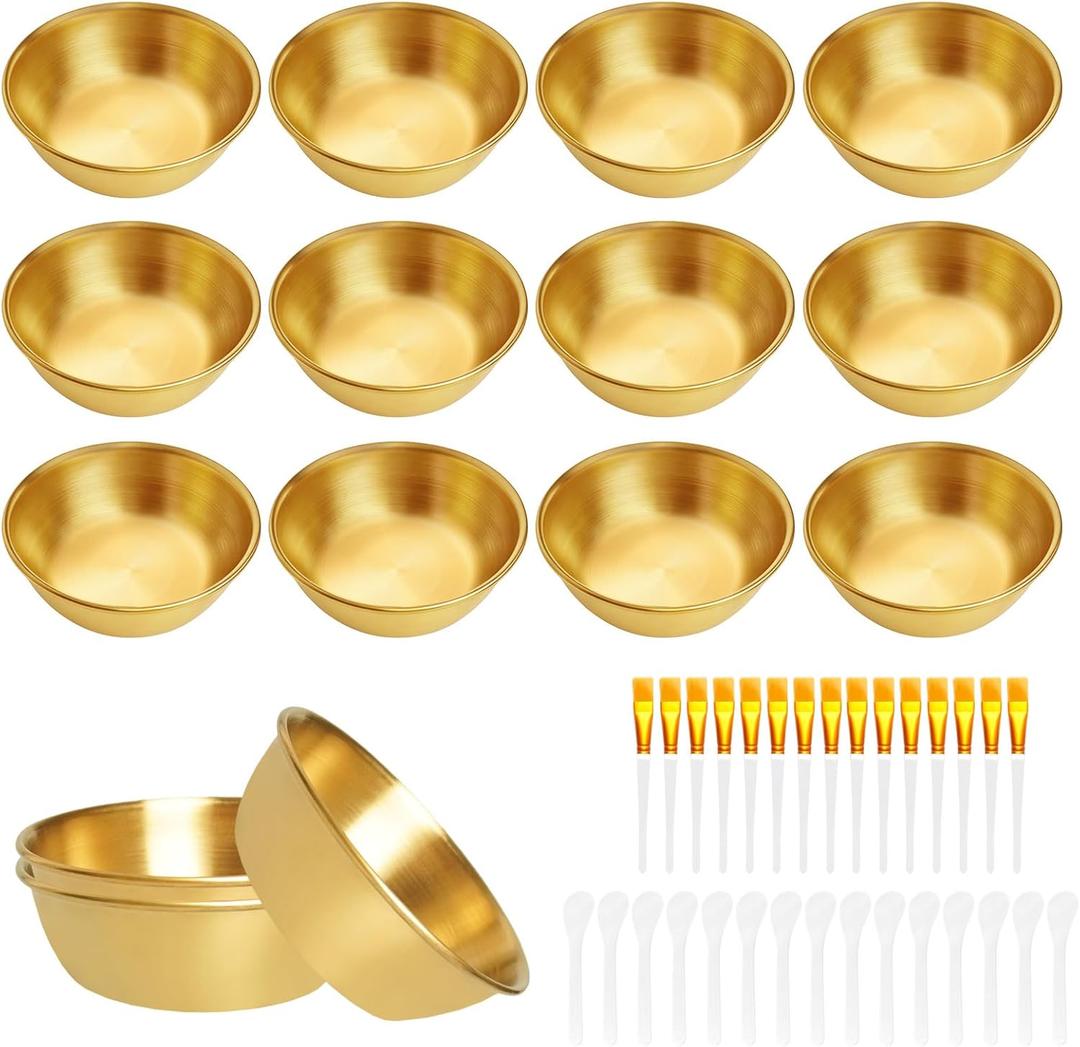 15 Pcs 3.23 In DIY Face Mask Mixing Bowl Cosmetic Beauty Supplies Facial Stainless Steel Small Mask Bowl for Lady Women Home Skincare Esthetician Salon (Gold)