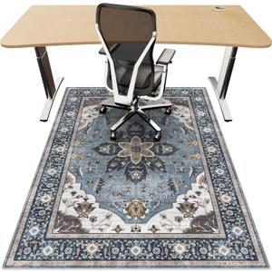 36"x48" Office Chair Mat for Hardwood, Under Desk Chair Mat for Home Office, Anti-Slip Office Rugs for Rolling Chairs, Floor Protector Washable Rugs Blue