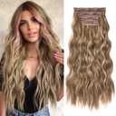 REECHO Hair Extensions, 4PCS Clip in Hair Extensions HE001 Natural Soft Synthetic Hairpieces for Women, Light Brown with Blonde Highlights