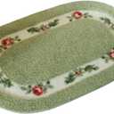 Pretty Floral Rural Style Rug, Soft Non-Slip Embroidered Oval Doormat Floor Mat Bath Mat, Bathroom Shower Rug Bedroom Living Room Carpet (19.7x31.5inches, Green)