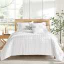 Flysheep Tufted Dots Ruffle Duvet Cover Set King Size, 3 Pieces Vintage Farmhouse Shabby Chic Ruffled Duvet Cover with Zipper Closure, Luxury Jacquard Boho Bohemian Bedding Set (White, King)
