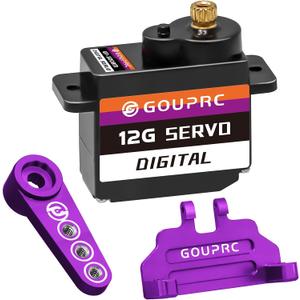 GOUPRC 12G RC Digital Micro Servo of Metal Steel Gear with Servo Mount Bracket & 25T Servo Horn for SCX24 Servo RC Car Upgrade Parts (Purple)