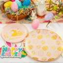 GATHER 175Pcs Easter Plastic Plates - Pink Plastic Dinnerware Set with Gold Bunny Includes 25 Dinner Plate and 25 Dessert Plate, 75 Silverware, 25 Cups, 25 Napkins for Easter Party
