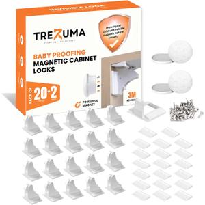 Magnetic Cabinet Locks Baby Proofing (20 Locks + 2 Keys) Child Proof Cabinet Locks with Easy Adhesive Installation Child Safety Locks for Kitchen, Cabinets & Drawers with Optional Screws