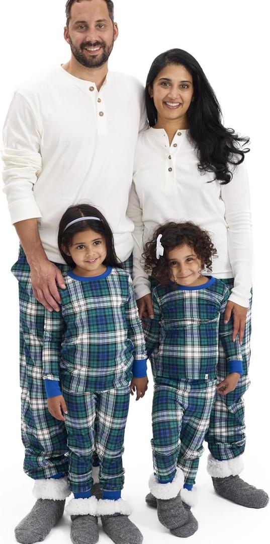 HonestBaby Family Matching Holiday Pajamas 100% Organic Cotton for Men, Women, Kids, Toddlers, Baby Boys, Girls, Unisex, Pets (Newborn, Gordon Plaid)