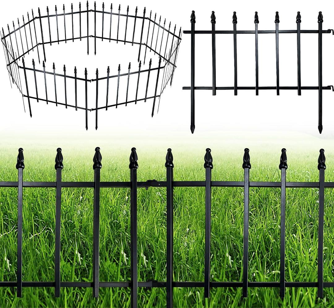 ARIFARO Metal Garden Fence 18" H x 22" W (5 Pack, Length 9.16 ft), No Digging Decorative Border Fence Panels, Rustproof Black Garden Edging Fence for Flower Bed, Yard, Patio, Small Animal Barrier
