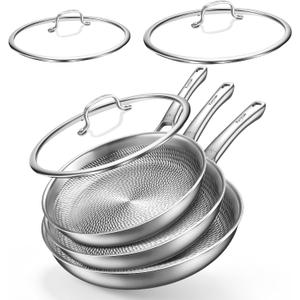 8+10+12 Inch Titanium Pan with Lid, Non-Stick Frying Pans, PFAS/PFOA/PTFE-Free, Dishwasher & Oven Safe, Compatible with Gas & Induction Cooktops,G1