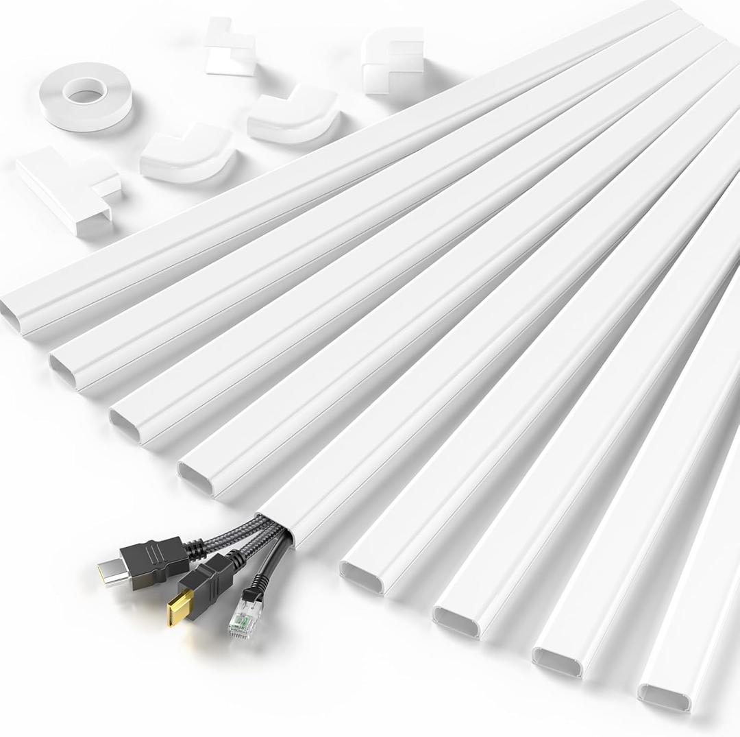 Delamu Cord Hider, 142in Cable Hider, Cord Covers for 2-3 Wires on Wall, Wire Covers for Cords, Wire Hiders for TV on Wall, Easier Setup Cable Cover Cable Management, W0.94 H0.47in, White