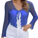 Avidlove Womens Sheer Shrug Tie Front Long Bell Sleeve Mesh Bolero Lightweight Summer Casual Short Shawl Top (Small, Royal Blue)