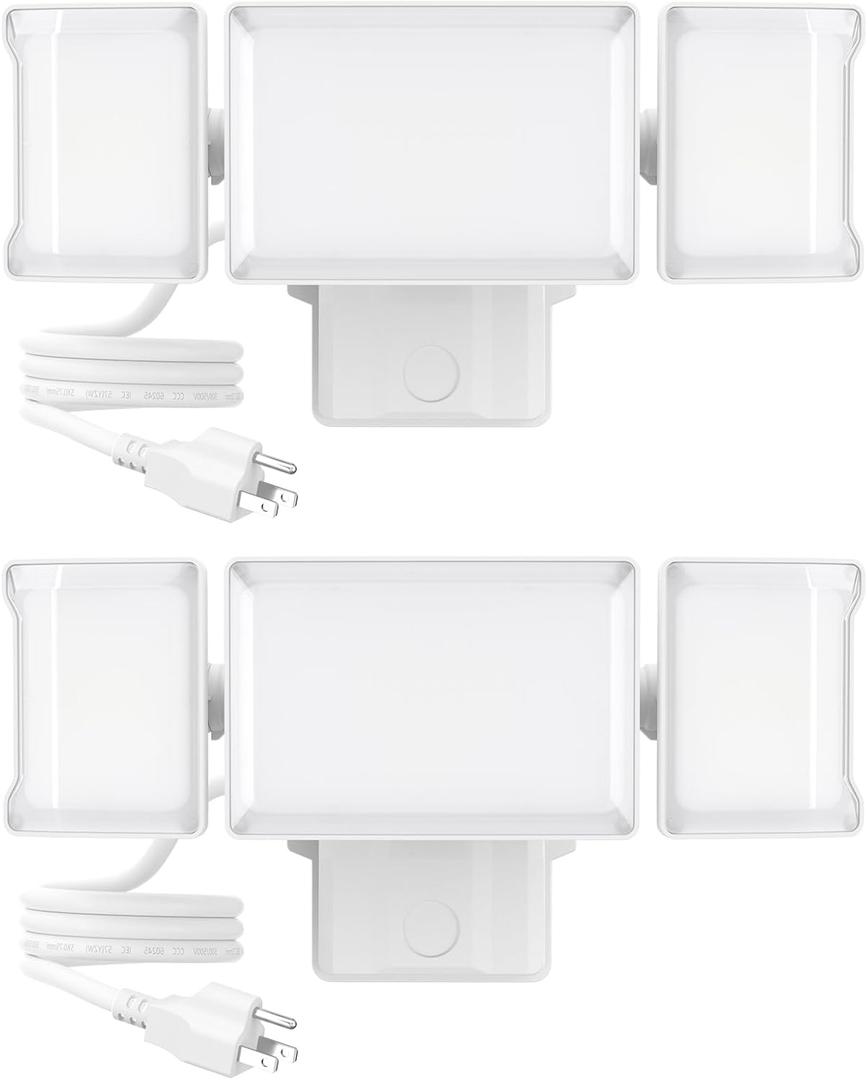 Olafus 60W Flood Lights Outdoor Plug in Pack of 2, Switch Controlled 6000LM LED Security Light, 6500K Outside Floodlight, IP65 Waterproof Exterior Flood Light Fixture for House Yard Garage Patio White