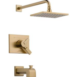 Delta Faucet Vero 17 Series Dual-Function Tub and Shower Trim Kit with Single-Spray Touch-Clean Rain Shower Head, Champagne Bronze T17453-CZ (Valve Not Included) (15.28 x 7.09 x 15.28 Inch, Champagne Bronze)