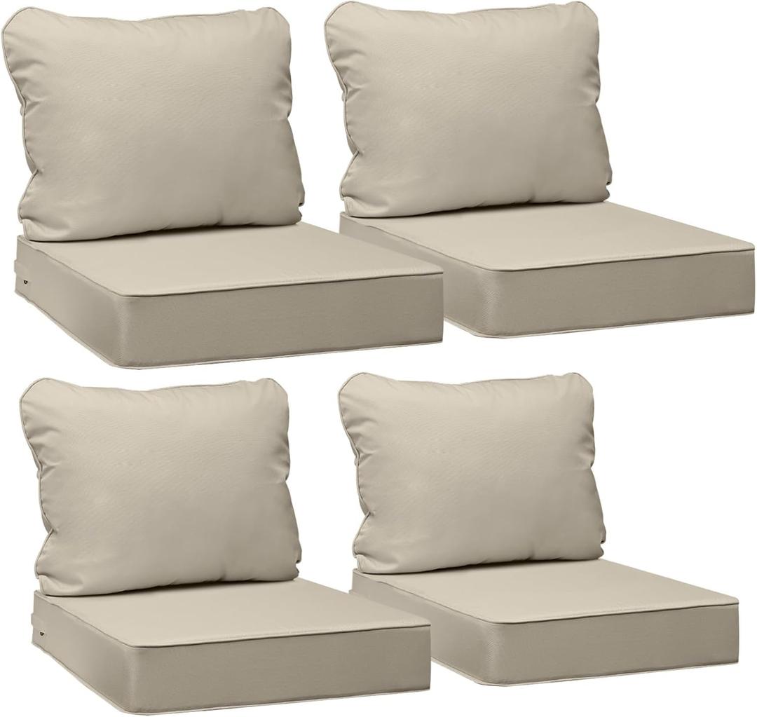 AAAAAcessories Outdoor Seat Cushions for Chairs, Fade-Resistant, Waterproof Patio Furniture Replacement Cushions, 24" x 24" x 5" + 24" x 19", Set of 4, Beige