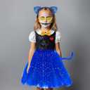 Blue Cat Costume Cat Ears Fur Tail Blue Sequin Tutu Bowtie Cat Sunglasses Accessories Set for Halloween Cosplay Party Dress up