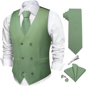DiBanGu Men's Double Breasted Vest and Tie Set 5PCS (Large)