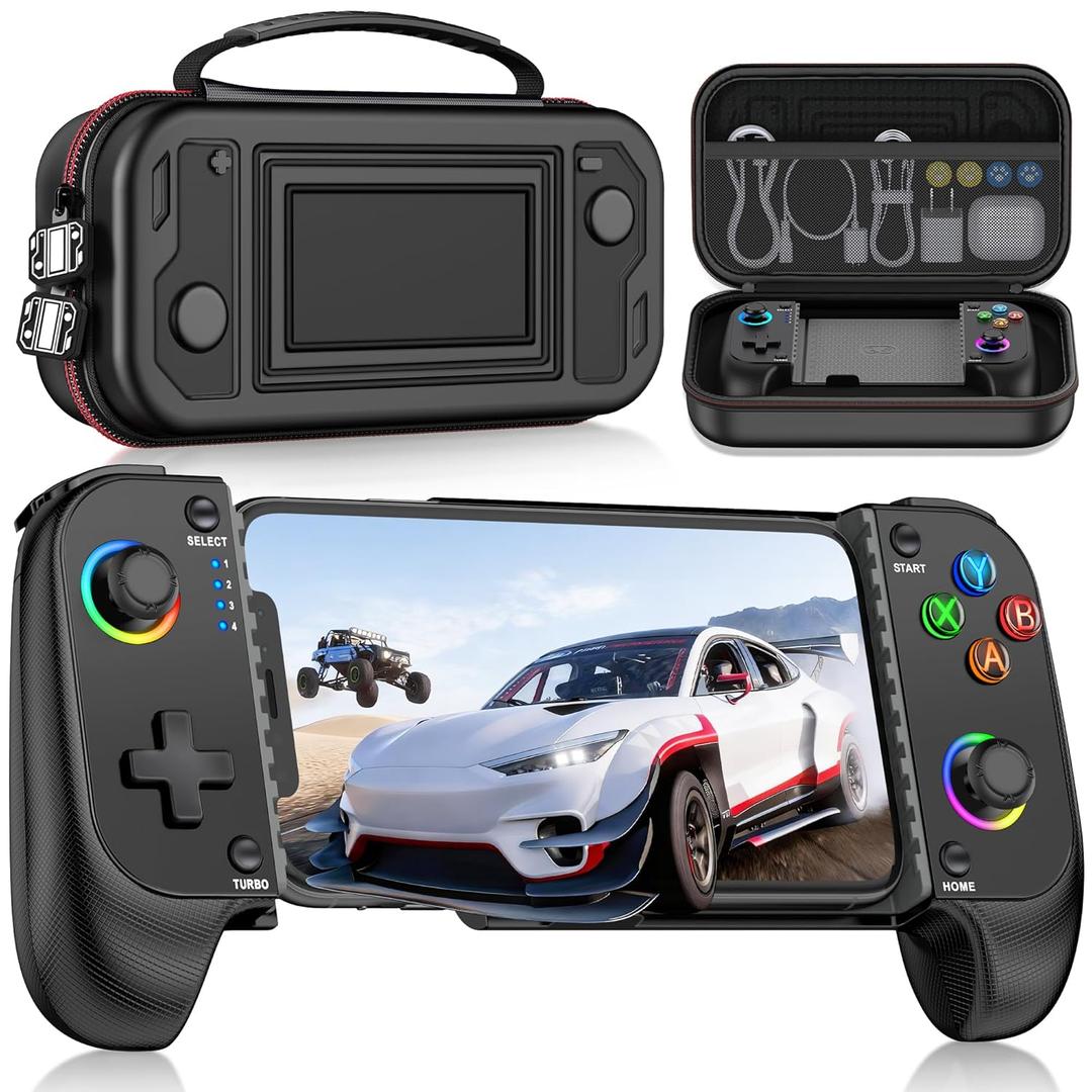 AXYBCOOL Wireless Mobile Game Controller for iPhone & Android - Hall Effect Joystick, Bluetooth 5.0 - Compatible with Xbox Game Pass, iOS - Includes Travel Case, Black