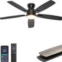 Ohniyou Ceiling Fans with Lights, 52'' Low Profile Ceiling Fan with Light and Remote/APP Control, Modern Flush Mount Ceiling Fan for Indoor Bedroom Living Room, Dimmable, Qiuet DC Motor, Black