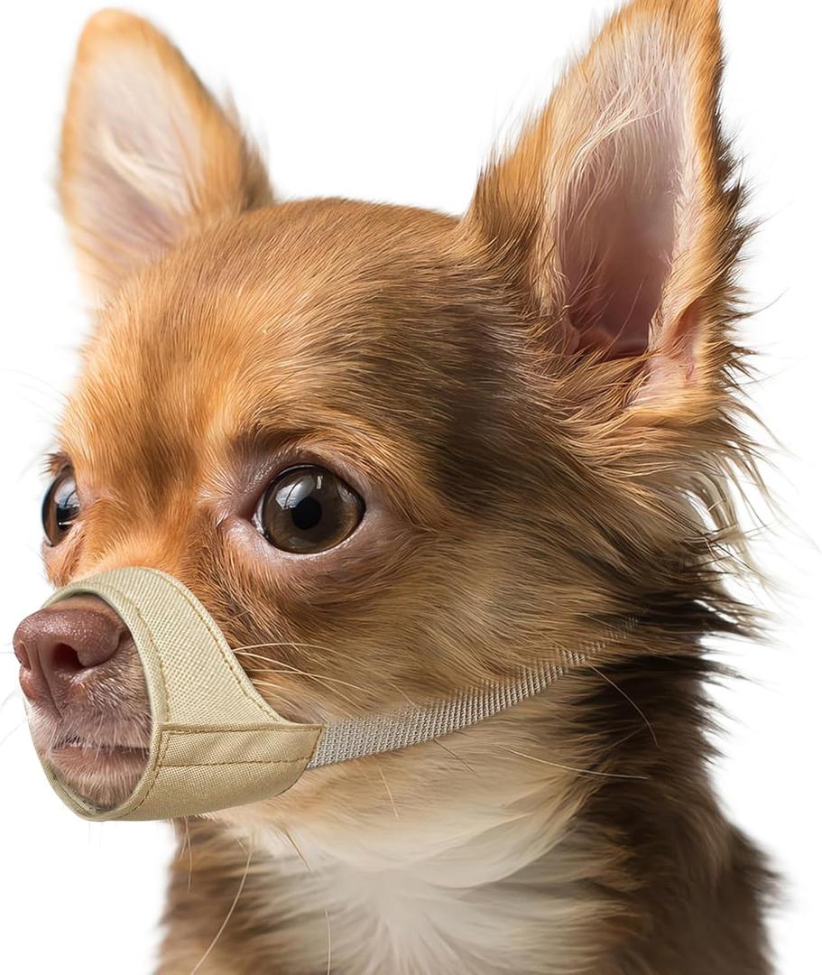 Mayerzon Short Snout Dog Muzzle, Muzzle for Chihuahua Shih Tzu American Bully Boxer Puppy, Soft Fabric Mouth Cover for Grooming Vet Visits, Prevent Biting Chewing Fighting (XS [Snout Cir: 5.5-6.25"], Khaki)
