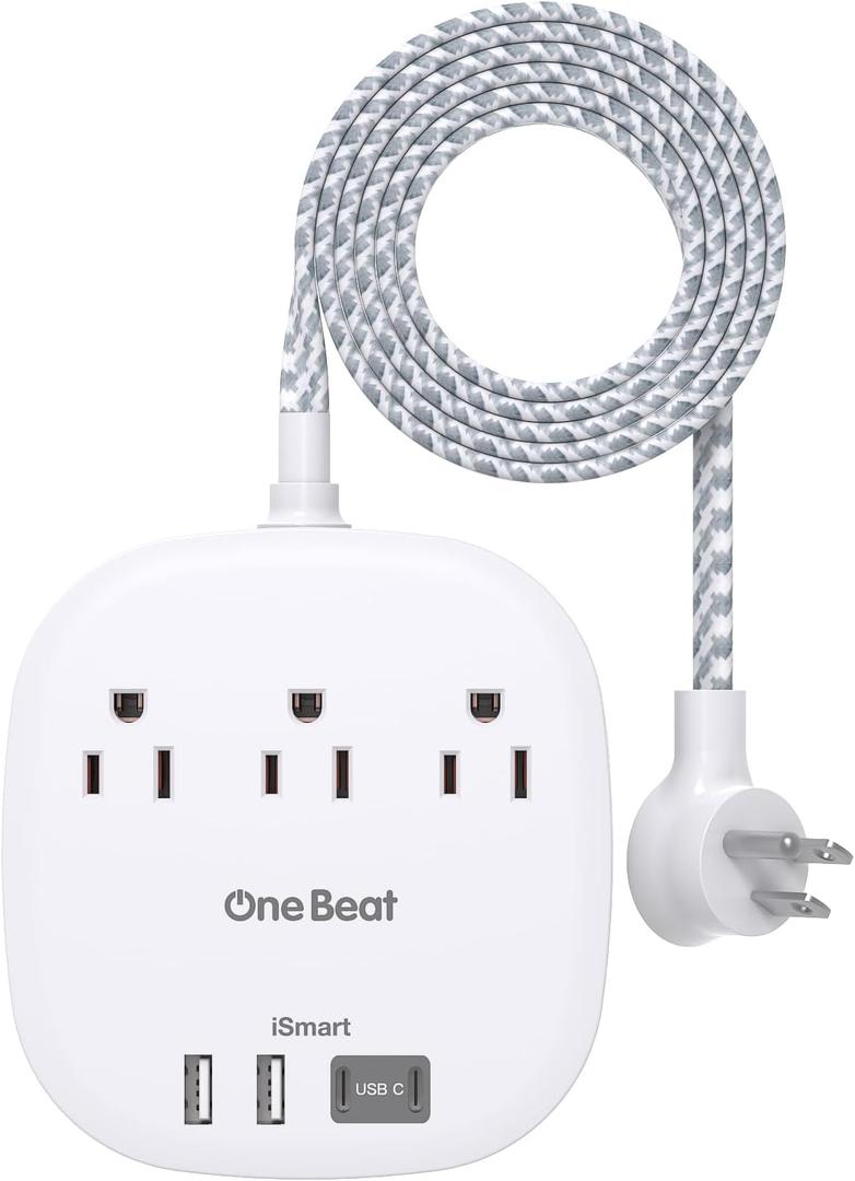 Cruise Essentials 2025,One Beat Travel Power Strip with 3 Outlets 4 USB Ports 3.1A,3ft Flat Plug Extension Cords Desktop Charging Station for Travel Home Office,Cruise Ship Essentials,ETL Listed