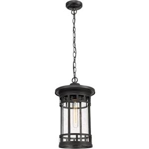 ALLGOT Outdoor Pendant Light Fixtures, Exterior Hanging Lantern Porch Light, Black Hanging Lamp Farmhouse Exterior Chandelier Ceiling Mount for Porch, Patio, or Entryway (Black, 18.97 Inch Height) (Black-Seeded Glass)