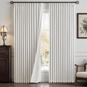 IVAPUPU Pinch Pleated Linen Blend Blackout Curtains for Bedroom - Ivory Full Black Out Curtains 84 Inch 2 Panels Set for Living Room Darkening Thermal Window Curtain Drapes with 16pc Hooks