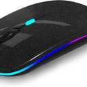 WREANU Wireless Bluetooth Mouse Rechargeable Laptop Mice with LED Lights Silent Slim Use(BT5.2 and 2.4G Portable USB Receiver)Dual Mode Computer Mouse for Laptop/iPad/Tablet/Apple/PC/Mac(Black Pearl)
