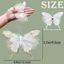 12 PCS Gold Feather Butterfly Glitter Butterflies Decor Christmas Ornaments Clips on for Spring Tree Crafts Flower Bouquets Fairy Garden Wedding Home (Gold)