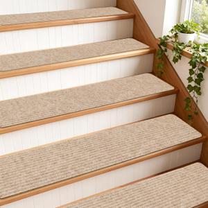 Extra Wide Non Slip Stair Treads for Wooden Steps  15 Pack 9" x36'' Extra Wide Carpet Runners with Reusable Adhesive, Step Pads for Dogs, Kids, Seniors, Machine Washable  Geige (Beige)