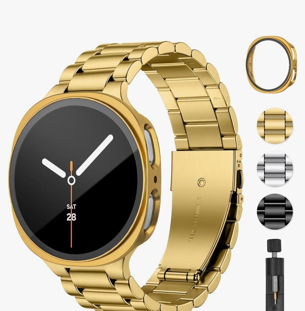 Stainless Steel Band and Case Compatible with Samsung Galaxy Watch 8 Band 44mm 40mm, Business Metal Chain Link Bracelet Strap with Hard PC Cover for Samsung Watch 8 40mm 44mm Men Women