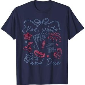 Red White And Due Funny 14th Of July Design T-Shirt 2XL Navy Blue