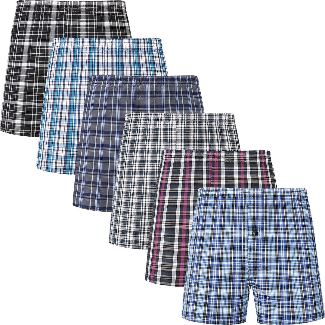 JupiterSecret Men's Underwear Woven Boxers for Men Pack Cotton Boxer Shorts Elastic Waistband (3X-Large)