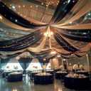 6 Panels Black Ceiling Drapes with Lights for Weddings Tent Draping 5ftx20ft Wedding Photo Backgrounds Sheer Curtains Tulle Ceiling Drapery Wedding Decorations for Party Ceremony Stage Swag