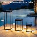 Set of 3 Modern Black Metal Lanterns Lights Battery Powered Floor Lamp, 21.6"/11.7"/6.5" H, Indoor/Outdoor, 3000K with 6H Timer, for Patio Porch Fireplace Wedding Holiday Decor, Battery Not Included