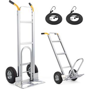 Aluminum Hand Truck Dolly Cart with 10" Pneumatic Tire,Hand Trucks Heavy Duty 600 LBS Capacity,Platform Hand Cart for Transport & Moving in Warehouse, Home, Office, Supermarket