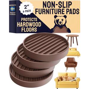 CasterMaster Chair Leg Floor Protectors & Furniture Sliders - 2 Inch, Round Brown, 4 pcs Non Slip Furniture Pads for Hardwood Floors, Noise Reduction Rubber Grippers, Couch Stoppers, Feet Coasters