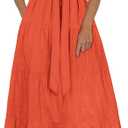 PRETTYGARDEN Summer Dresses for Women 2026 Elegant Classy Short Sleeve V Neck Ruffle A Line Belted Long Beach Vacation Dress (Red), Large