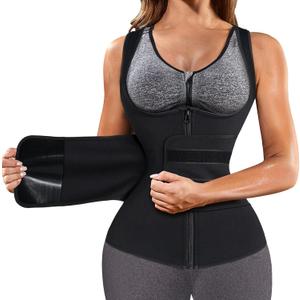 GAODI Women Waist Trainer Vest Slim Corset Neoprene Sauna Tank Top Zipper Workout Body Shaper Shirt (L, Black Sauna Vest)