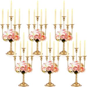 Rtteri 6 Pcs Gold Candelabra Candlestick Holder Metal Candle Stand Candelabra for Taper Candles Table Centerpieces Wedding Christmas Holiday Birthday Party (9.45 x 9.45 x 19.7 Inch,5 Arm)