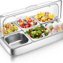 Ziliny 6 Pan Chilled Buffet Server Stainless Steel Countertop Food Serving Display Container with Clear Roll Top Cover Serving Tray Buffet Condiment Dispenser Ice Cooled Food Display Rack