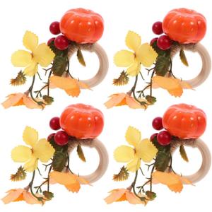 Pumpkin Napkin Rings Set of 4 Fall Table Decor for Thanksgiving Halloween Seasonal Dining Party Centerpiece 3.93X2.55X1.57 Inches