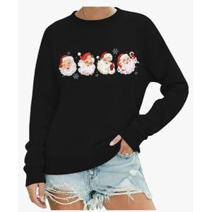 Christmas Sweatshirts for Women Santa Long Sleeve T-Shirt Xmas Holiday Tee Tops size L