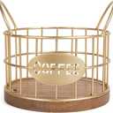 Coffee Pods Holder for Countertop, K Cup Holder Organizer, Sturdy Kcup Storage Basket with Wooden Base , Pod Container For Kitchen Bar Counter Office Desktop (Gold)