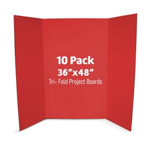 Flipside Products 36” x 48” Project Boards for Presentations, Science Fair, School Projects, Event Displays and Trifold Picture Board, Proudly Made in USA - Red - 10 Pack