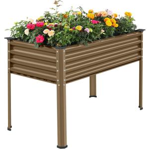Land Guard Galvanized Oval Large Metal Raised Garden Bed with Legs for Vegetables (Beige) (482432in)