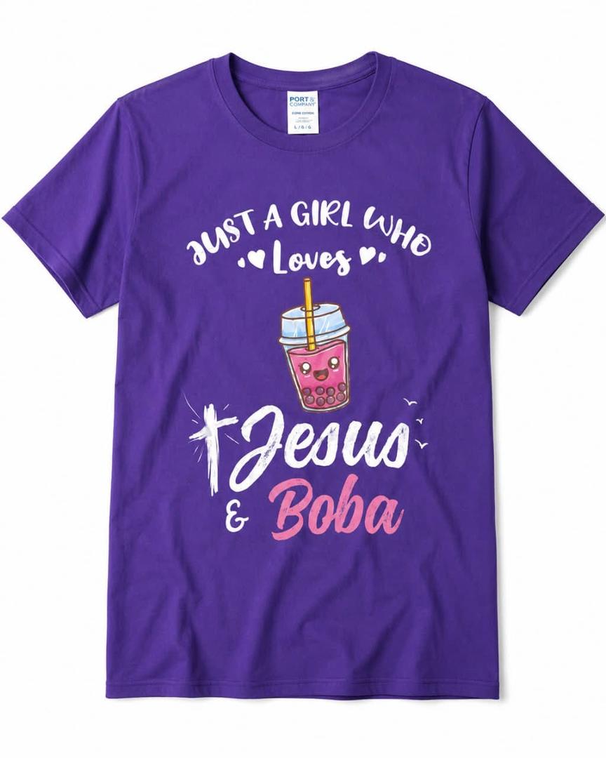 Just A Girl Who Loves Jesus And Boba T-Shirt, XL