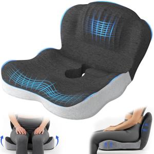 Urban Deco Memory Foam Seat Cushion, Office Chair Seat Cushion with L-Shaped Design, Ergonomic Back and Seat Pad Cushion for Car, Driving, Office, Black+Grey