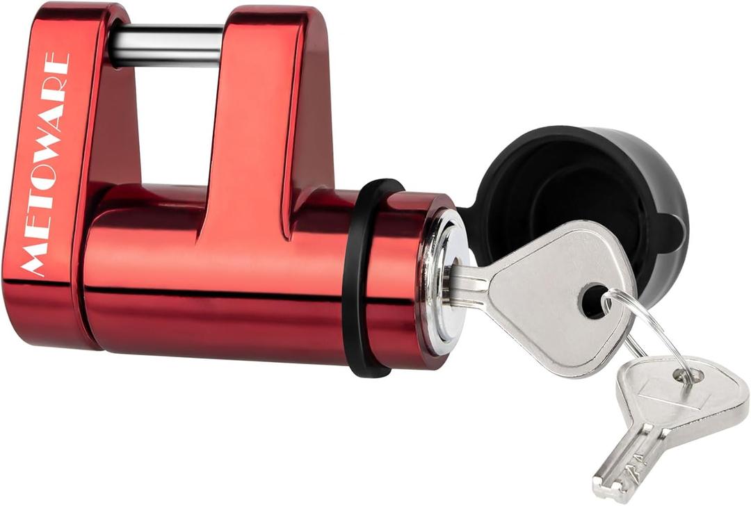 METOWARE Trailer Tongue Coupler Lock with All-Weather Rubber Cap, 1/4" Dia with 7/10" Span Heavy-Duty Trailer Coupler Lock for Tow Boat RV Truck Car's Coupler (1 Pack, Red)