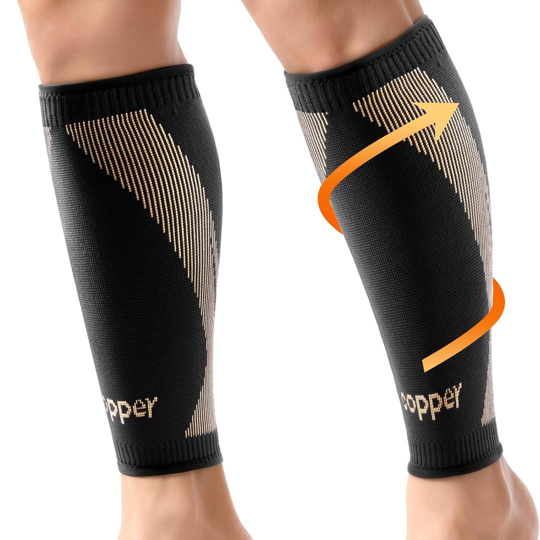 Copper-Infused Calf Compression Sleeves for Men & Women 1 Pair [Medical-Grade & Ultra Comfort] Leg Compression Sleeve for Shin Splint Relief, Varicose Veins,Calf Sleeve for Running(X-Large) (Black)